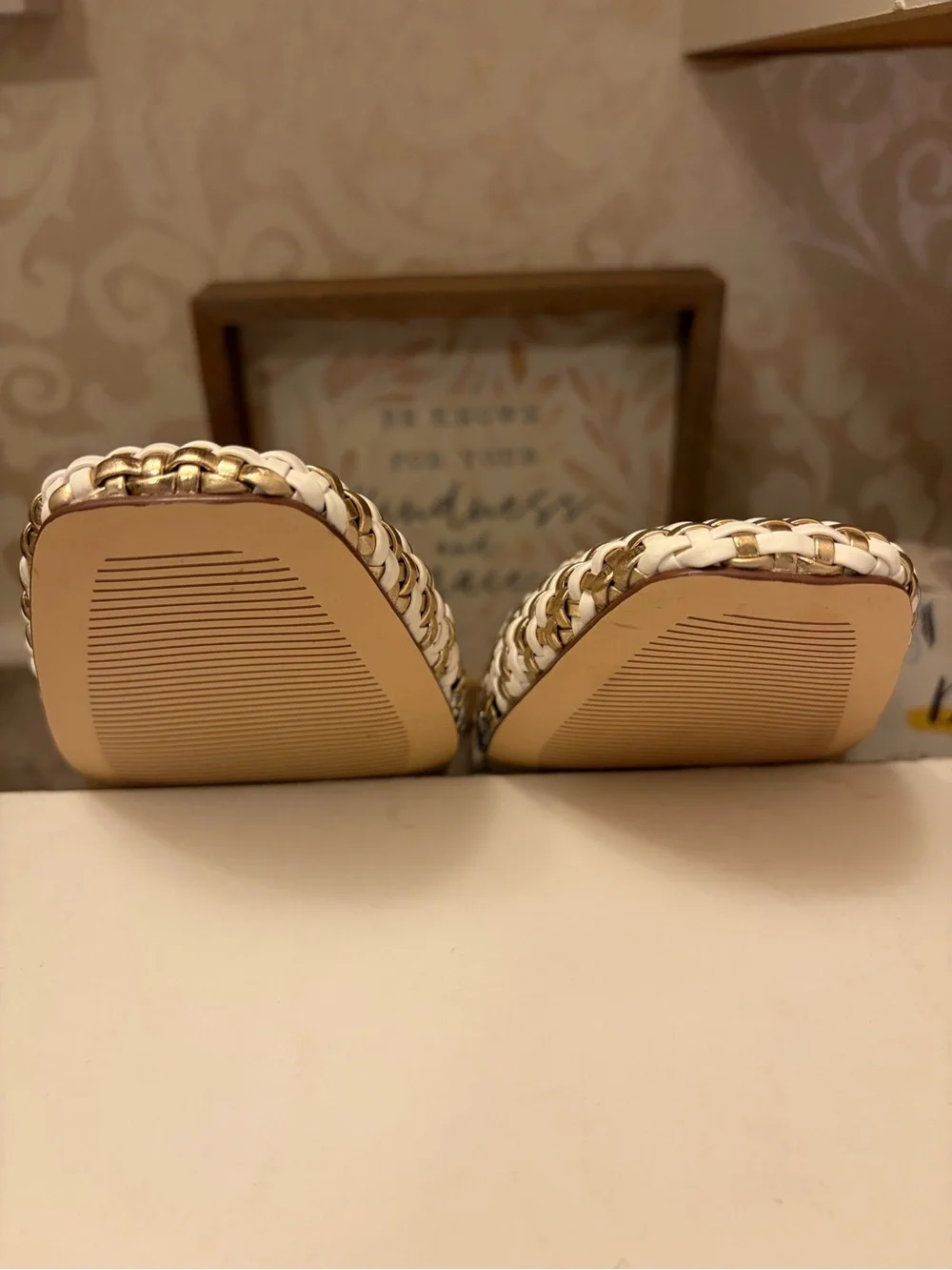 Talbots Woven Ballet Flats in White and Gold Metallic